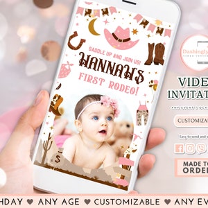 My First Rodeo Video Invitation Cowgirl Birthday Invite Wild West Cowgirl 1st Rodeo Southwestern Ranchy (FREE Add Photo)