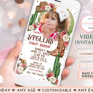 My First Rodeo Video Invitation Cowgirl Birthday Invite Wild West Cowgirl 1st Rodeo Southwestern Ranchy (FREE Add Photo)