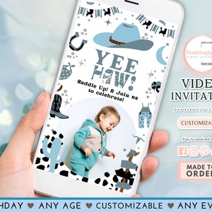 Cowboy Birthday Party Video Invitation Wild West Cowboy 1st Rodeo Southwestern Ranch Any Age (FREE Add Photo)