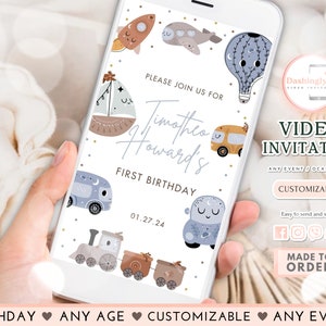 Transportation Birthday Video Invitation Boho Transportation Invitation Car Plane Train Invite Truck Ship (ANY EVENT)