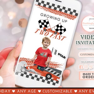 Two Fast Birthday Video Invitation: Race Car, Photo Option