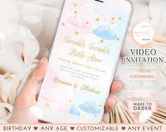 Twinkle Twinkle Little Star Gender Reveal Invitation Gold Moon and Stars Gender Reveal Party Invite He Or She Boy Or Girl