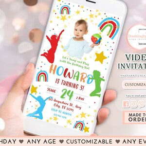 Jump Video Einladung Jump Trampolin Party Hüpfburg Party Let&#39;s Jump Party Junge jeden Alters (GRATIS Foto hinzufügen)