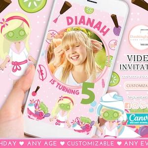 Spa Day Video Invitation Spa Girl Manicures Pedicures Editable Digital Video invitation Canva Template ANY AGE (FREE Add Photos)