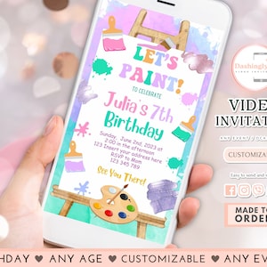 Art Birthday Video Invitation Party Paint Colorful Painting Theme Artist Brushes Pastel Art Rainbow Easel Watercolor (Any Age Video Invite)