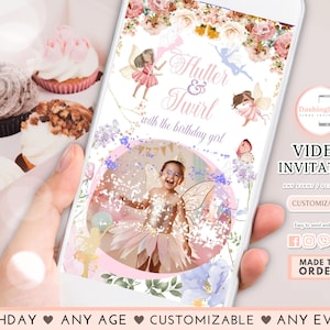 Fairy Video Invitation Birthday Invite Whimsical Pixie Fairies Princess Party Any Age (FREE Add Photo)