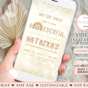 Isnt she lovely Isnt she Onederful Video Invitation Boho 1st Birthday Invitation Digital Modern Rainbow Any Event (FREE Add Photo)