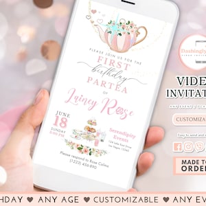 Floral Tea Party Birthday Video Invitation: Pink & White (Any Event)