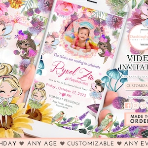 Fairy Video Invitation Birthday Invite Whimsical Pixie Fairies Princess Party Any Age (FREE Add Photo)