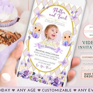 Fairy Princess Birthday Video Invitation: Floral, Whimsical (Add Photo)