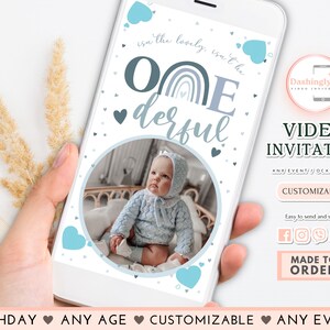 Blue Rainbow 1st Birthday Video Invitation Isnt he lovely Isnt sh Onederful Invitation Blue Modern Rainbow Any Event (FREE Add Photo)