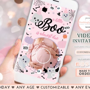 Little Boo Baby Shower Video Invitation Pink Background Cute Ghosts Girl Boo Invite Any Age Any Event (FREE Add Photo)