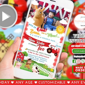 Farm Animals Birthday Video Invitation: Tractor Theme (Add Photo)