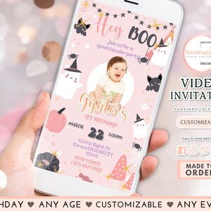 Halloween Birthday Video Invitation Pink A little boo invite Spooky Birthday Any Age (FREE Add Photo)