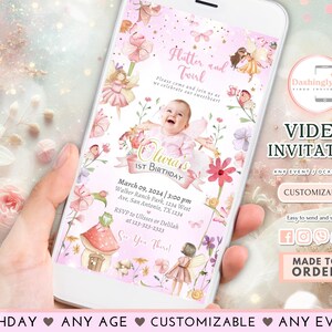 Fairy Birthday Video Invitation: Enchanted Floral Pixie Party (Add Photo)