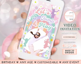 Jump Video Invitation Birthday Invite Trampoline Bounce House Party Let's Jump Any Age (FREE Add Photos)