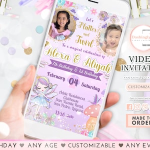 Fairy Video Invitation Birthday Invite Double Celebration Whimsical Pixie Fairies Princess Party Any Age (FREE Add Photo)