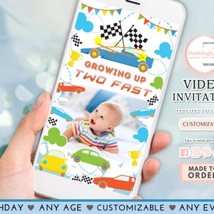 Two Fast Birthday Video Invitation: Race Car Theme (Add Photo)