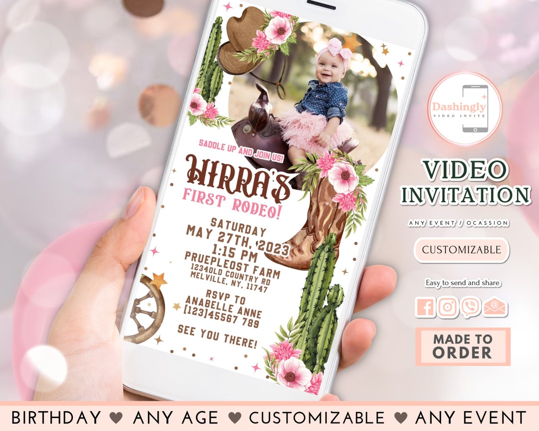My First Rodeo Invitatioons My First Rodeo Video Invitation Cowgirl Birthday Invite Wild West ...