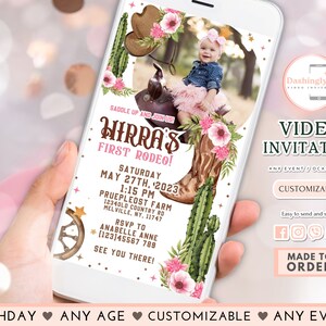 My First Rodeo Video Invitation Cowgirl Birthday Invite Wild West Cowgirl 1st Rodeo Southwestern Ranchy (FREE Add Photo)