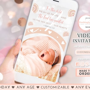 Boho Rainbow Baptism Video Invitation Christening Boho Pink Modern Neutral Rainbow Birthday Any Event (FREE Add Photos)