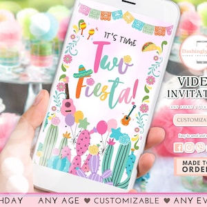 Two Fiesta Birthday Video Invitation: Mexican Cactus Party (Add Pictures)