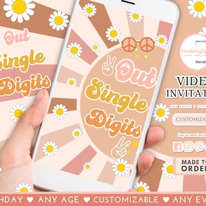 Groovy 10th Birthday Video Invitation: Daisy Rainbow Hippie (Add Photo)