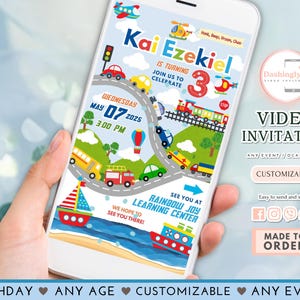Transportation Birthday Video Invitation Transportation Invitation Car Plane Train Invite Truck Ship Any Age