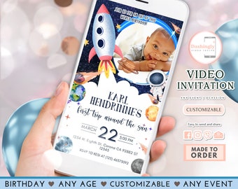 Outer Space Birthday Video Invitation Planets Rocket Ship Astronaut Invite Galaxy Blast Off Invite (FREE Add Photo)