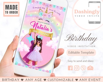Unicorn Birthday Video Invitation Rainbow Unicorn Birthday Girl Video Invite (FREE Add Photos)