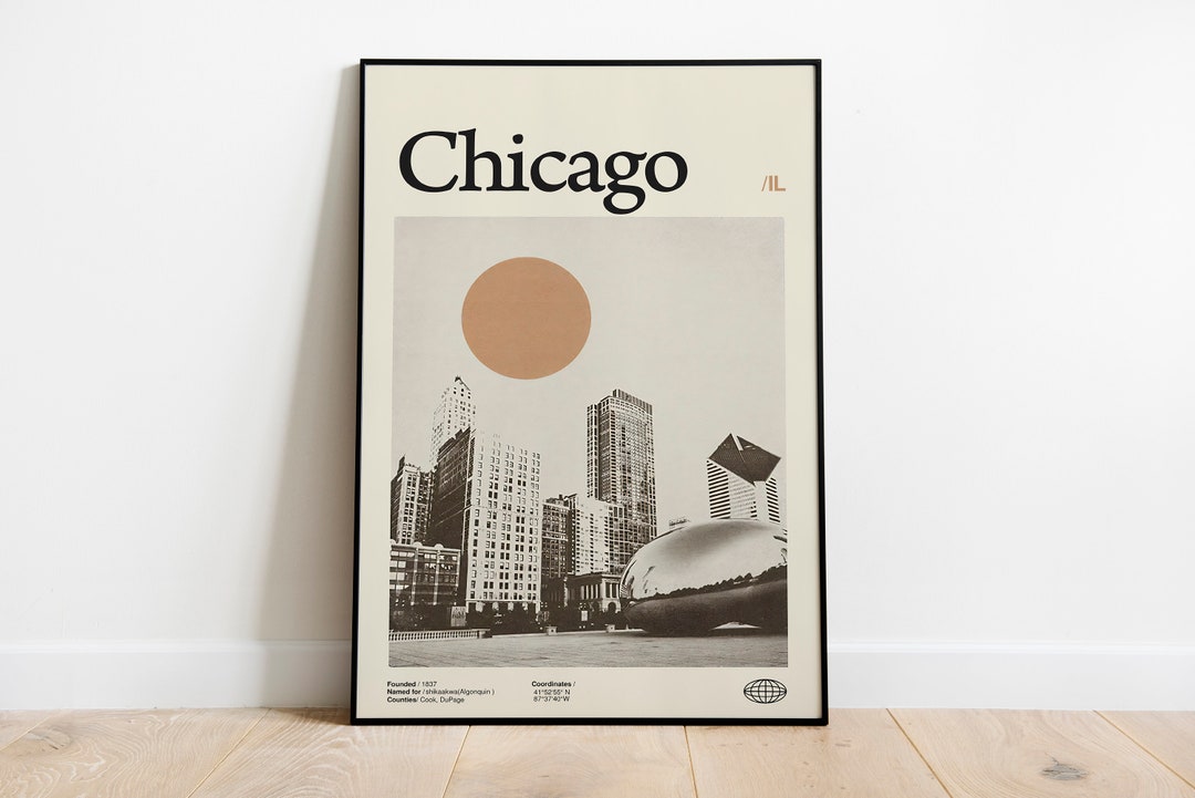 Chicago Mid Century Poster Vintage Chicago Poster Print Wall Etsy