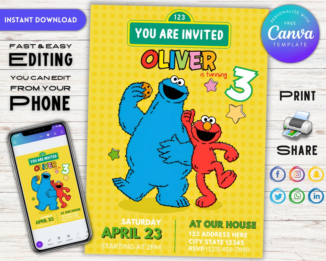 Editable Elmo Birthday Invitation Template Printable & - Etsy