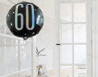 Black and silver age 60 18” foil party balloon. 60th birthday balloons. 60th birthday glitz black & silver themed party decorations
