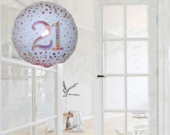 White rose gold age 21 / 21st foil party 18” balloon. 21st birthday party balloons. White rose gold themed 21st birthday party decorations