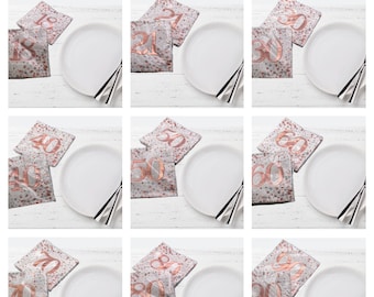 Rose Gold Milestone Birthday Napkins: Holographic Party Table Decor