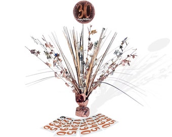 Rose gold happy birthday add your own age party table centrepiece. Rose gold themed birthday party table decorations