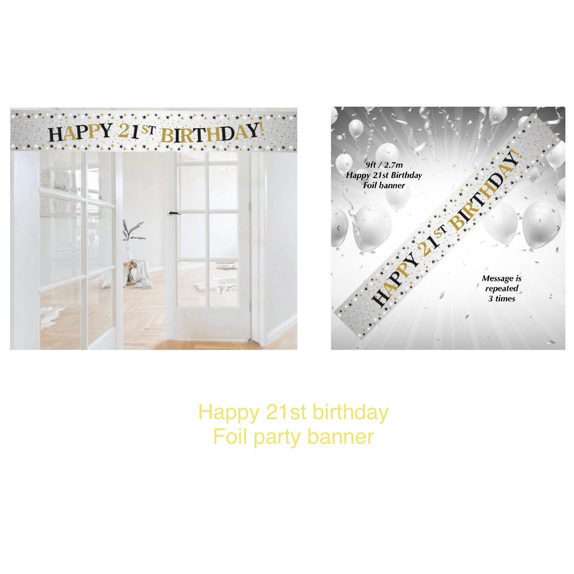 thumbnail image 2 of 21st Birthday Banner And Gold Black Foil Balloons – Bunting Number Decoration Set 2 of 5