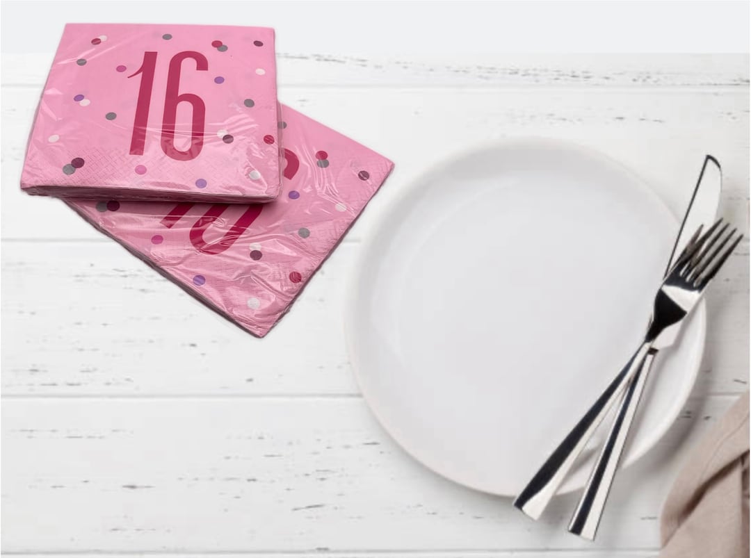 Age 16 Pink and White Birthday Party Paper Table Napkins X16. 16th ...