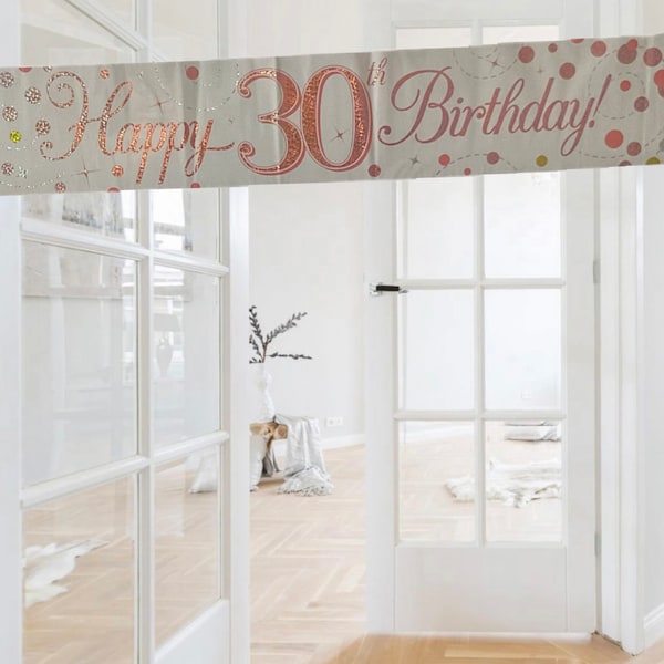Rose Gold 30th Birthday Banner: Holographic Foil Party Decor (9ft)