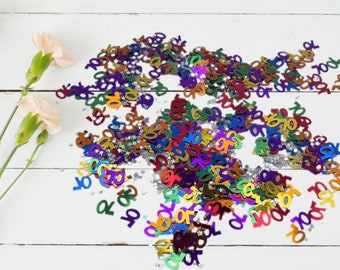 Age 70 multicoloured themed birthday party foil confetti. 70th birthday confetti party table decorations