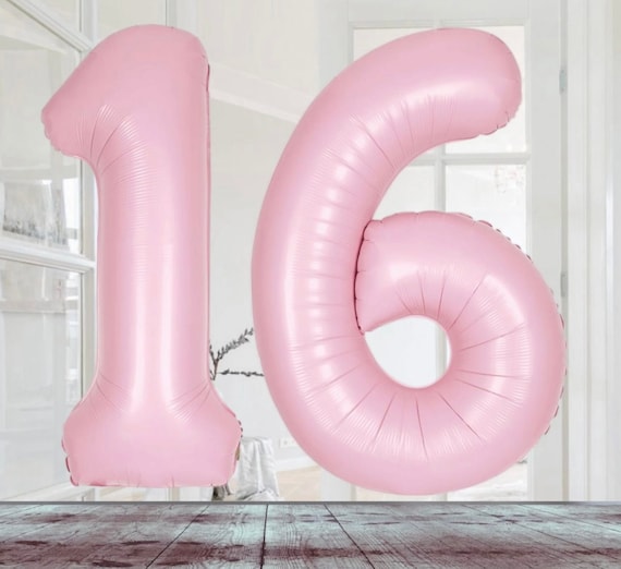 Jumbo Sized 34inch Age 16 Matte Pink Birthday Party Balloons. 16th