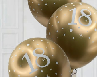 18th birthday gold and white latex party balloons x 6. Age 18 party balloons. 18th gold white themed balloons birthday party decorations