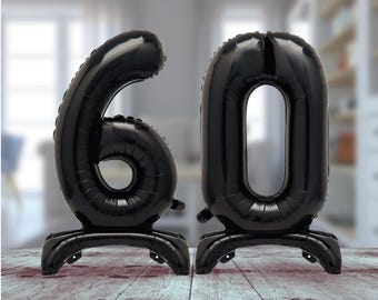 30in black age 60 free standing foil balloons party decorations. 60th air filled number birthday party balloons. 60th party decorations