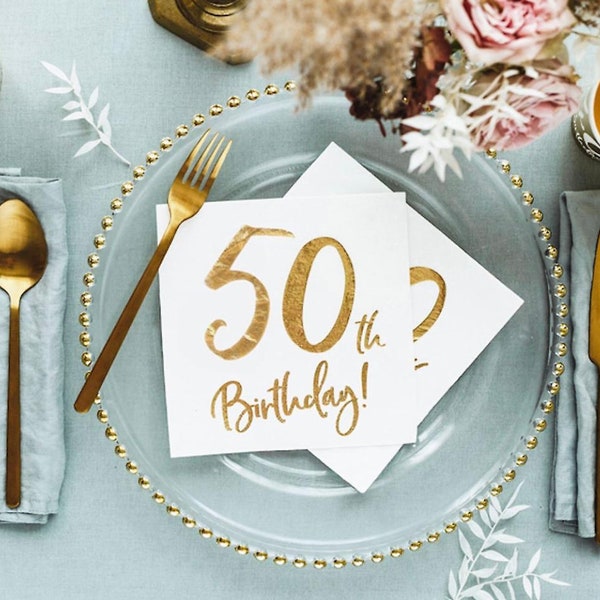 Gold 50th Birthday Party Napkins: White Paper Buffet Decor (x20)