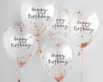 5 Rose Gold Happy Birthday Confetti Balloons - Etsy UK