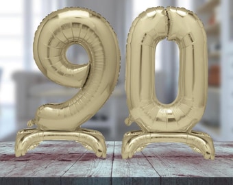 30in gold age 90 free standing foil balloons party decorations. 90th air filled number birthday party balloons. 90th gold party decorations