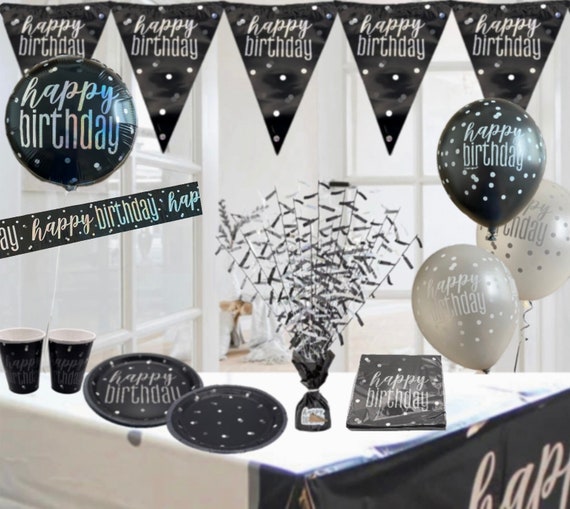 Anniversaire Pour Homme – Ballons Noirs Et Blancs, Bannière