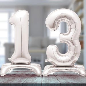 30" Silver 13th Birthday Balloons: Free Standing Party Decor