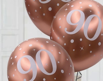 White & rose gold age 90 birthday party latex balloons x 6. 90th birthday party balloons 90th birthday white and rose gold party decorations