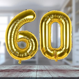 Gold age 60 foil balloons party decorations. Age 60 35cm/14” air filled number 60 birthday party balloons . 60th birthday party decorations